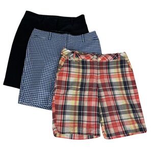 3 Pair Talbots Perfect Short Bundle 8P Navy Gingham Plaid Bermuda Shorts